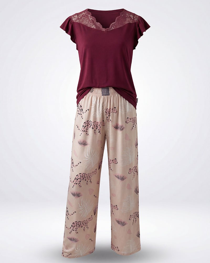 Burgundy Lace Pajama Set 6811 - Youlya - pajama set