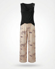 Black Drape Lace Pajama Set 6809 - Youlya - pajama set